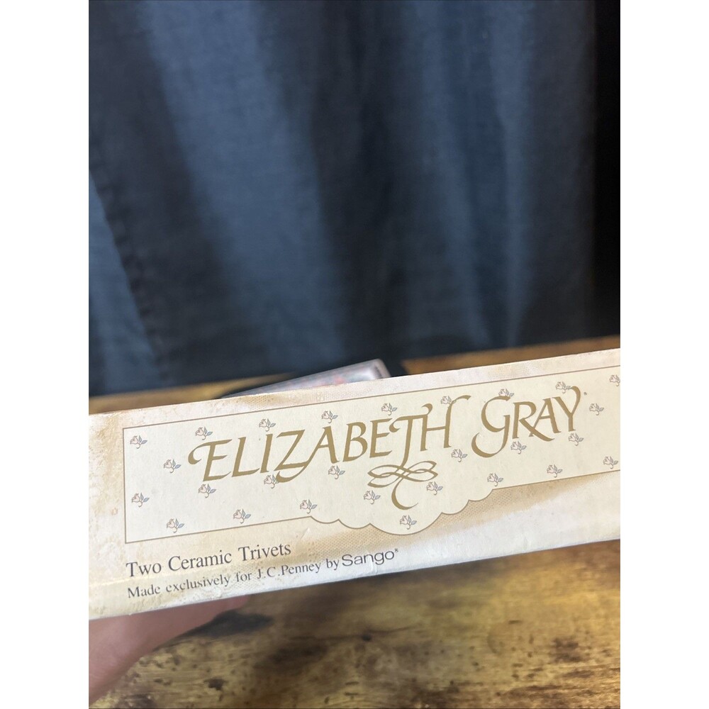 Elizabeth Gray Ceramic & Wood Trivets (2) Vtg JCPenney Sango W/Hooks for Hanging - Picture 10 of 11